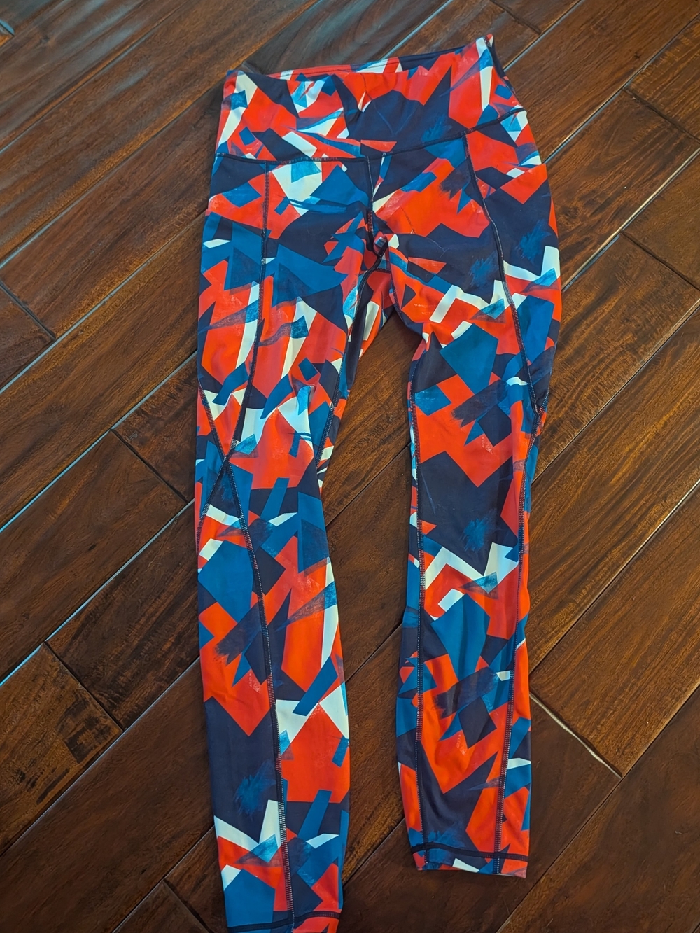 Women’s High-Rise Performance Leggings in Red, Blue & White